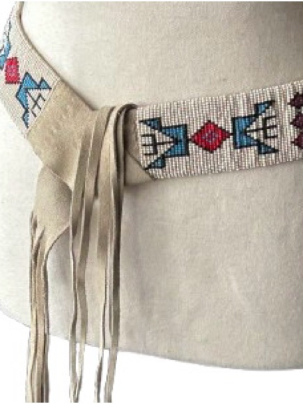 Genuine Native American Beaded Belt Vintage Suede Leather Fringe Small Cream